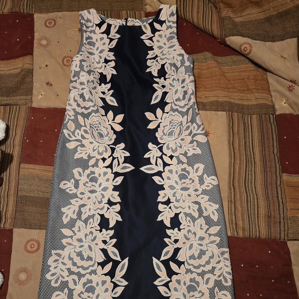 Shelby & Palmer Navy and Cream Floral Midi Dress
